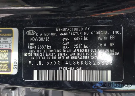 2019 Kia Optima Lx from USA, damaged, VIN 5XXGT4L36KG326826
